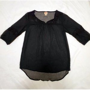 Women's MOSSIMO Black Sheer Flowy Blouse Top Sz M - EUC